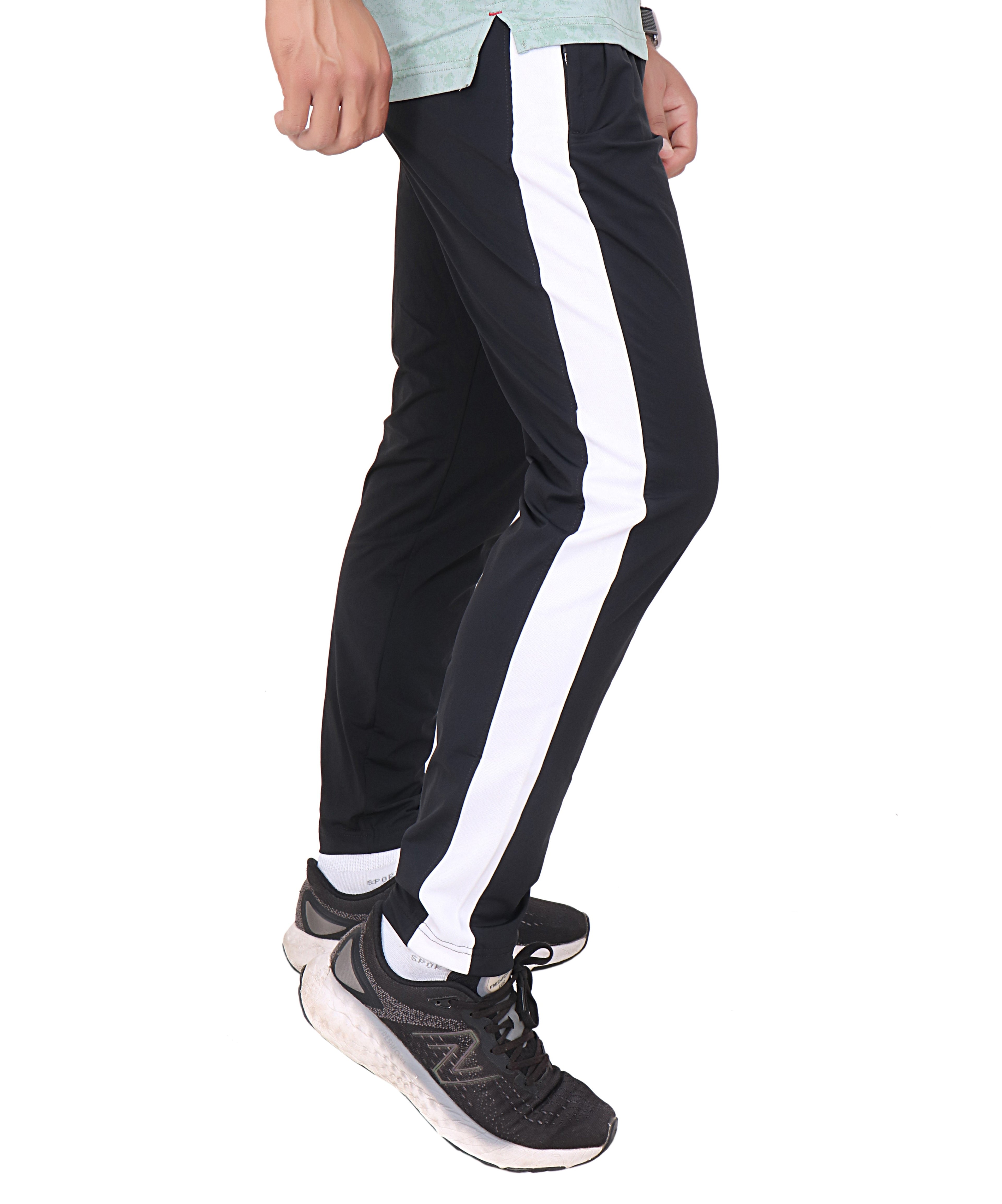 IF- Athleisure Black with white panel Stretchable polyester woven Training Bottoms