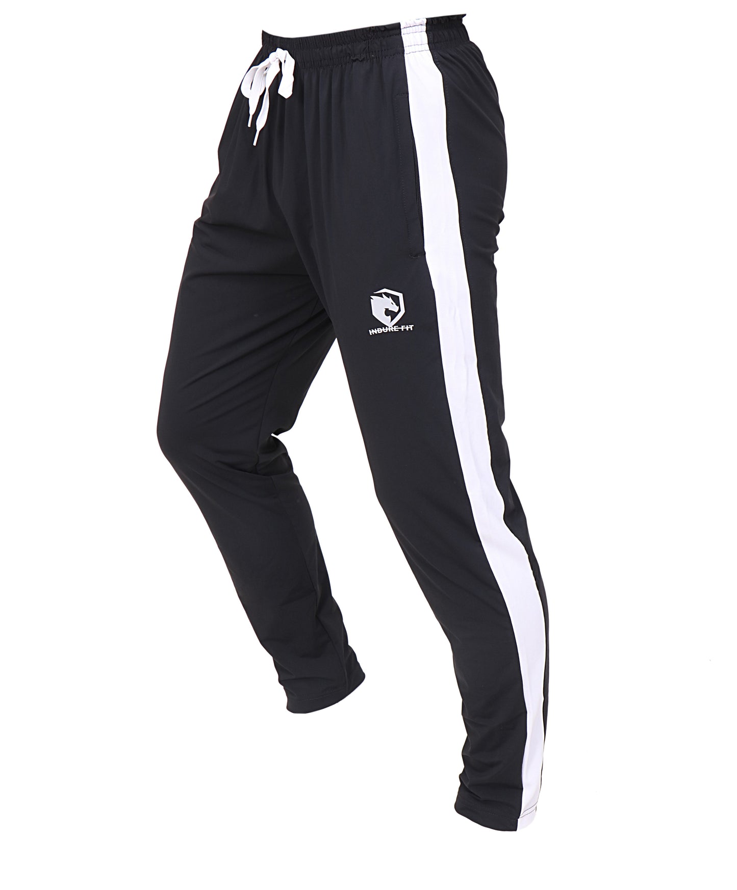 IF- Athleisure Black with white panel Stretchable polyester woven Training Bottoms